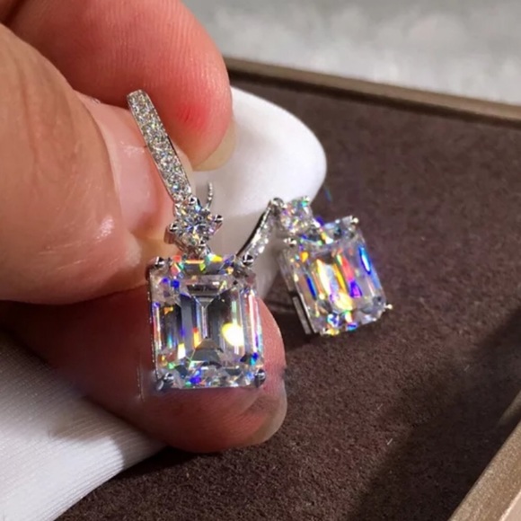 New 925 Sterling Silver Diamond Drop Earrings - Picture 2 of 4